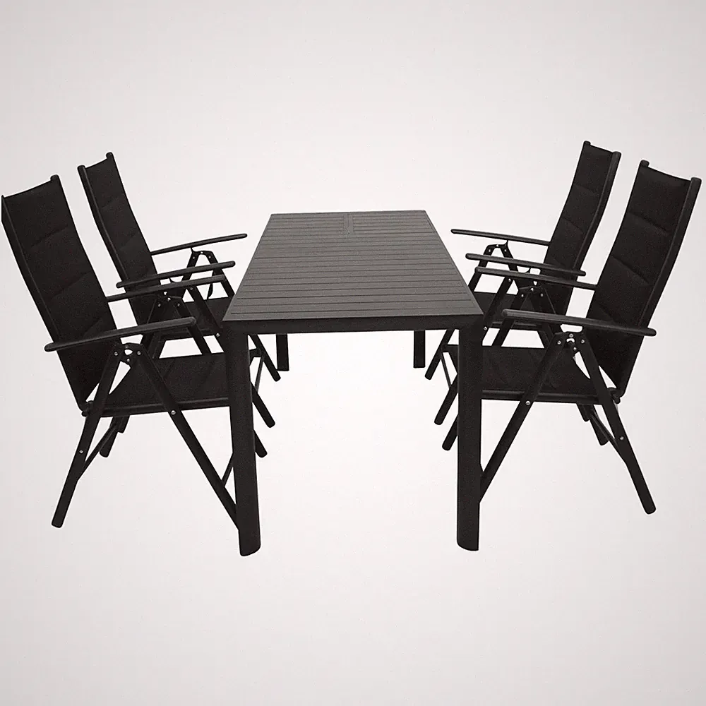 Gartengarnitur 5-teilig Aluminium Gartenmöbel Hochlehner Ausziehtisch Sitzgruppe