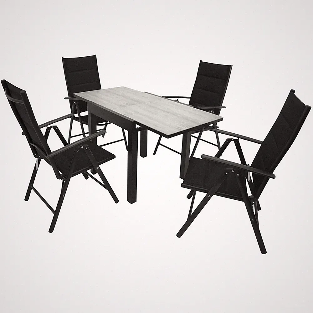 Gartengarnitur 5-teilig Aluminium Gartenmöbel Set Klappstuhl Tisch ausziehbar