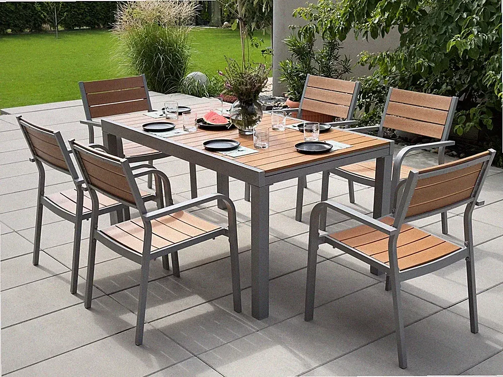 Gartengarnitur 7-tlg. AUSZIEHBARER GARTENTISCH Gartenmöbel Tisch Stuhl 150/200
