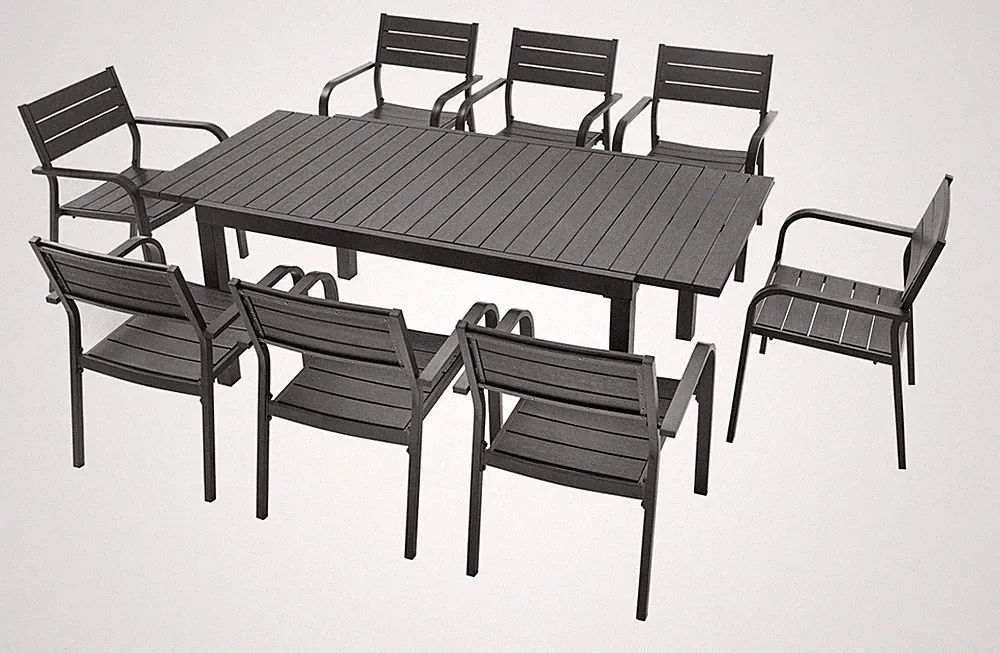 Gartengarnitur 9-tlg. AUSZIEHBARER GARTENTISCH SCHWARZ Tisch Stuhl 150/200