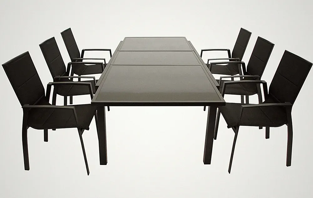 Gartengarnitur Alu Sitzgruppe Essgruppe TORINO Alu grau Glas schwarz 7-teilig