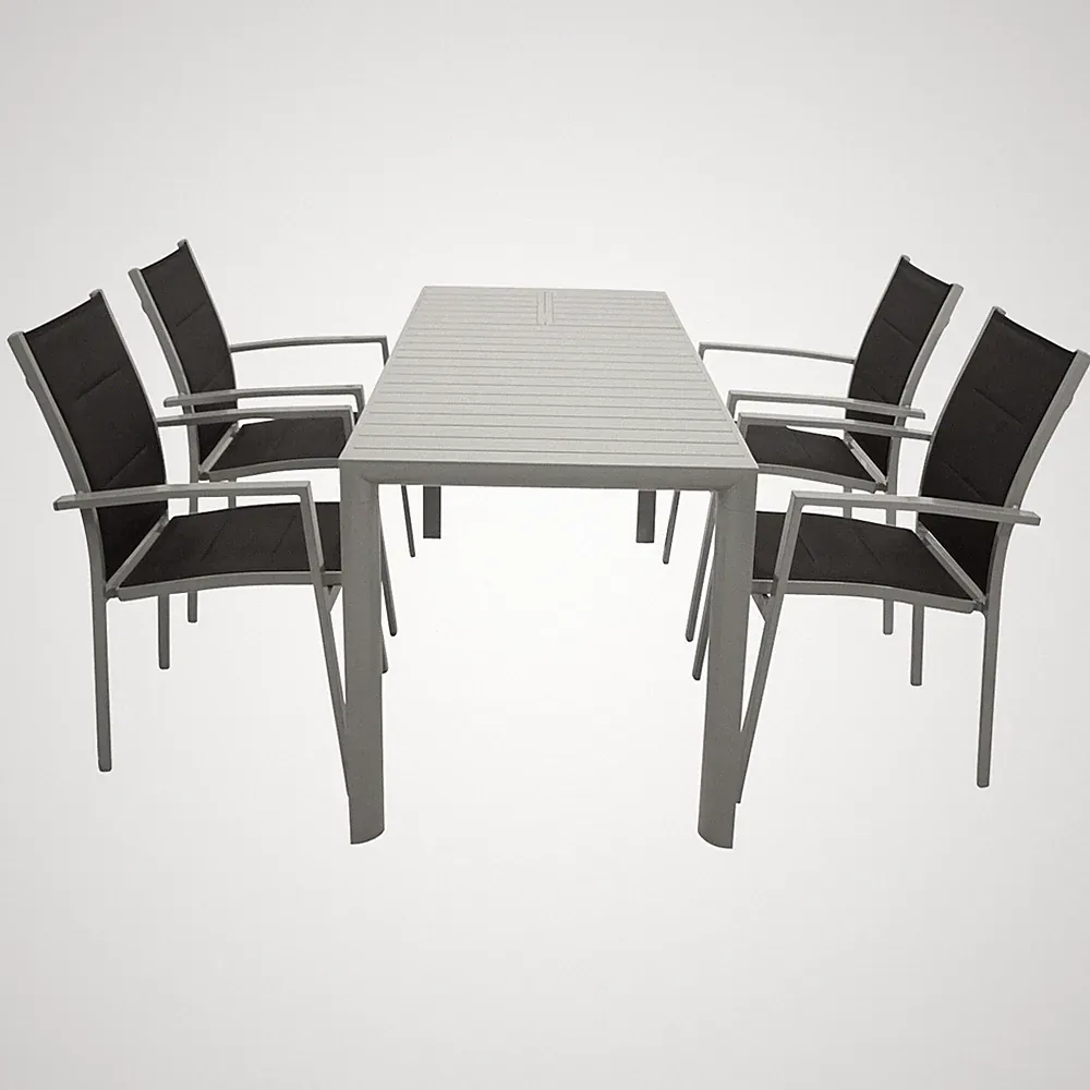 Gartengarnitur Alu Sitzgruppe Gartenmöbel Garnitur BAGO Aluminium 5-teilig grau