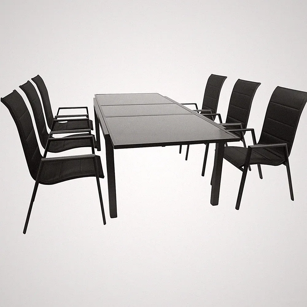 Gartengarnitur Alu Sitzgruppe Hochlehner Garnitur TORINO Alu Glas schwarz 7-tlg.