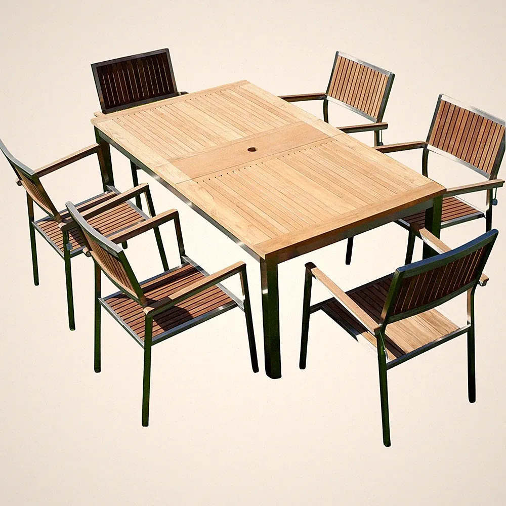 Gartengarnitur Edelstahl Teak Ausziehtisch 160/220 x 90 cm + 6 Teak Sessel KUBA