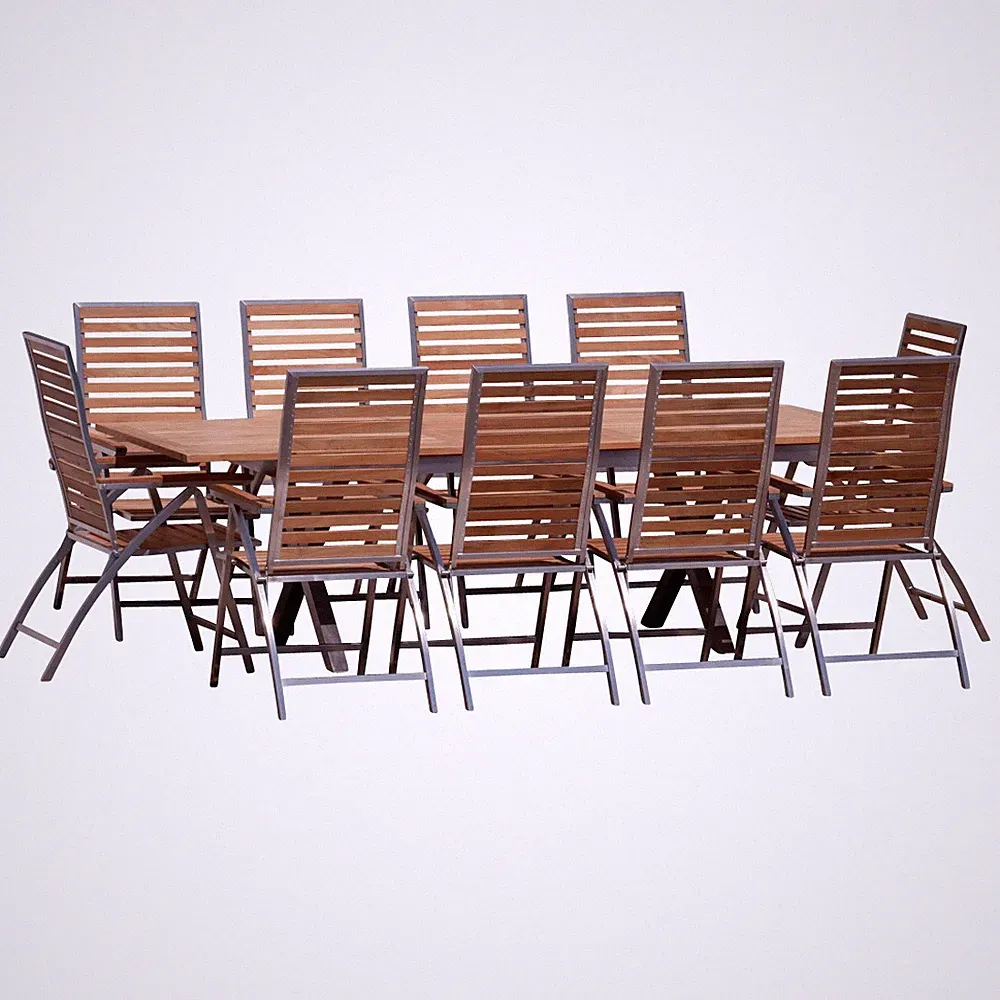 Gartengarnitur Edelstahl Teak Ausziehtisch 200-260x100 cm + 10 Teak Hochlehner