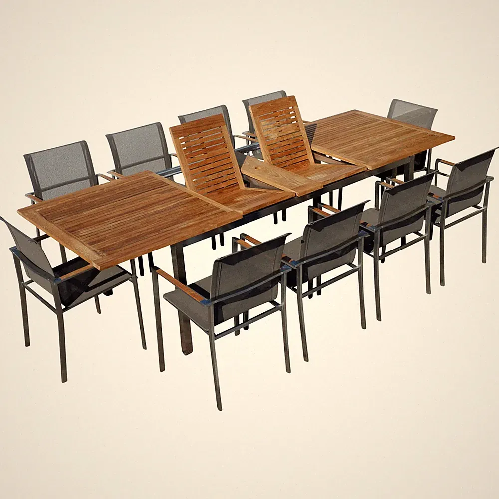 Gartengarnitur Edelstahl Teak Set: Ausziehtisch 200/240/280 + 10 Sessel Batyline