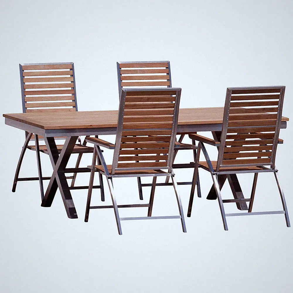 Gartengarnitur Edelstahl Teak Set Ausziehtisch 200-260x100cm + 4 Teak Hochlehner