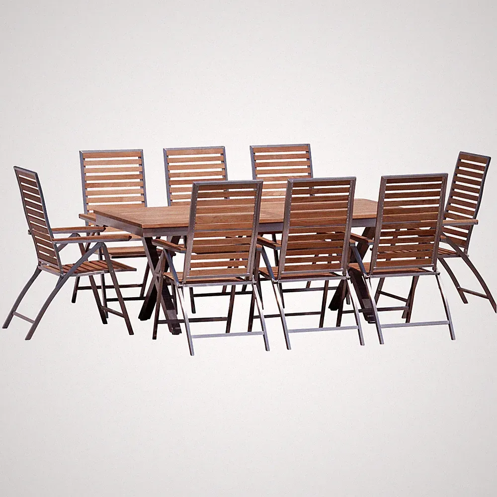 Gartengarnitur Edelstahl Teak Set Ausziehtisch 200-260x100cm + 8 Teak Hochlehner
