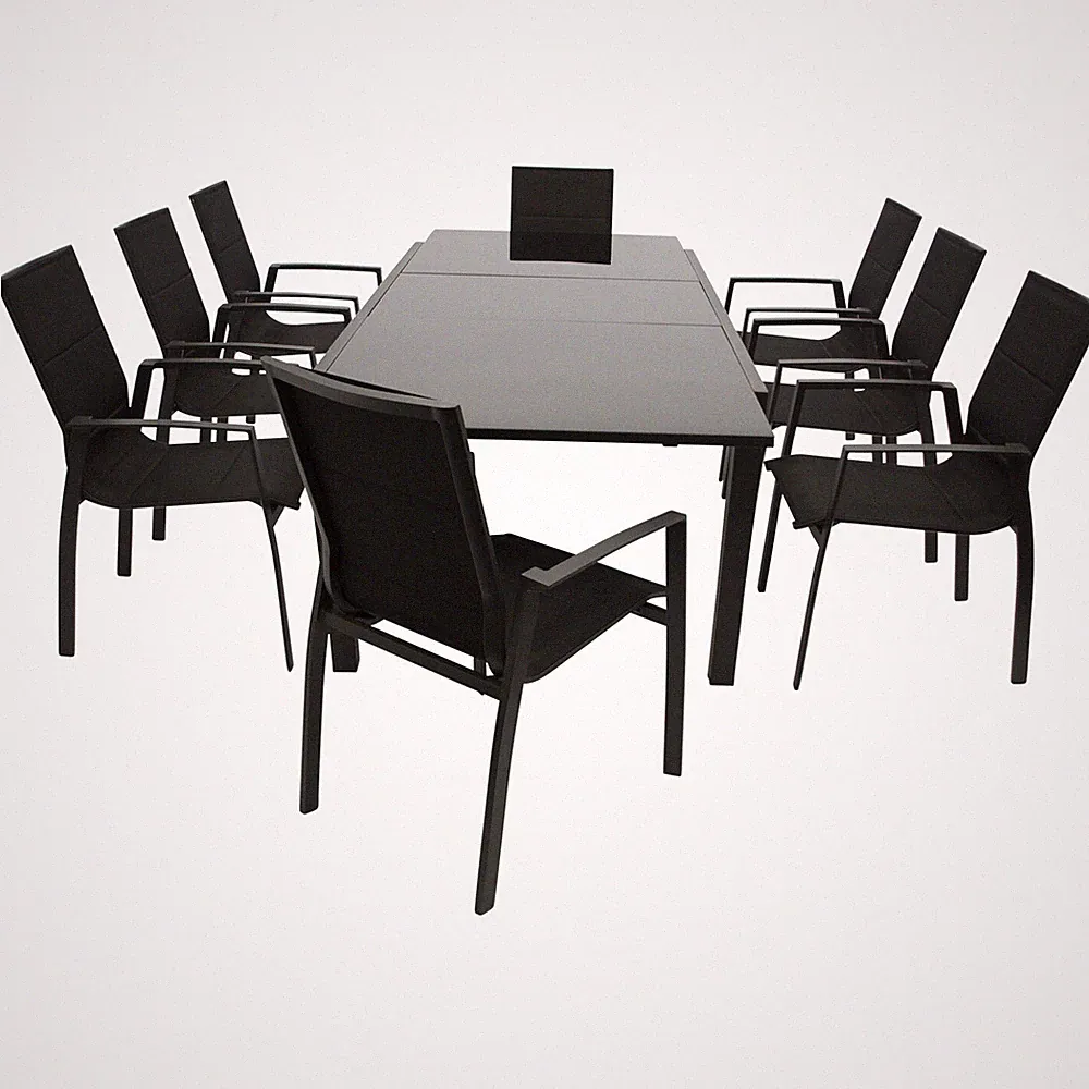 Gartengarnitur Gartenset Sitzgruppe Essgruppe ELBA Alu grau Glas schwarz 9-teil.