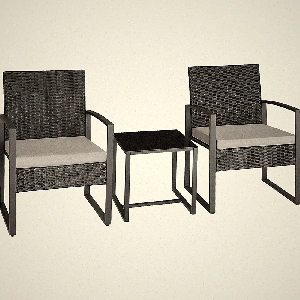 Gartengarnitur Lounge Set Polyrattan Tisch Stahl pulverbeschichtet Bezüge Kissen