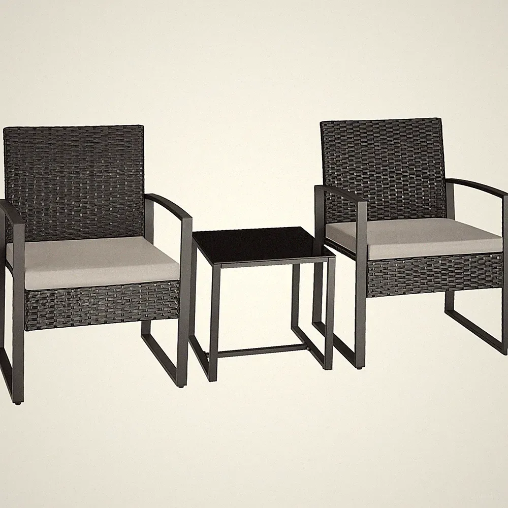 Gartengarnitur Lounge Set Polyrattan Tisch Stahl pulverbeschichtet Bezüge Kissen