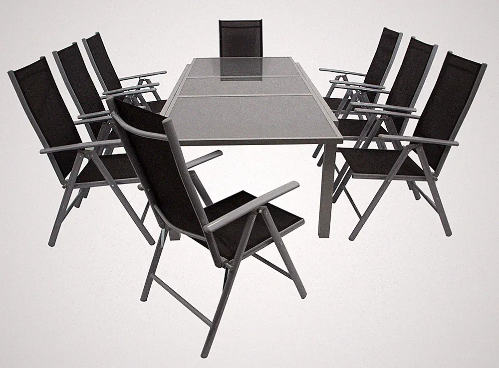 Gartengarnitur Sitzgruppe Essgruppe PISA mit Klappsessel Aluminium Alu 9-teilig