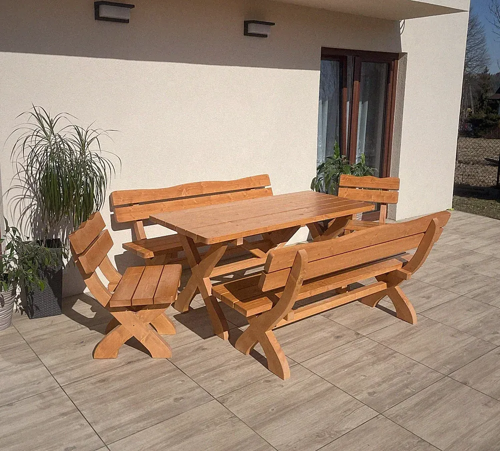 Gartenmöbel aus Massivholz Garnitur Sitzgruppe Balkonset TYROL Holzgestell