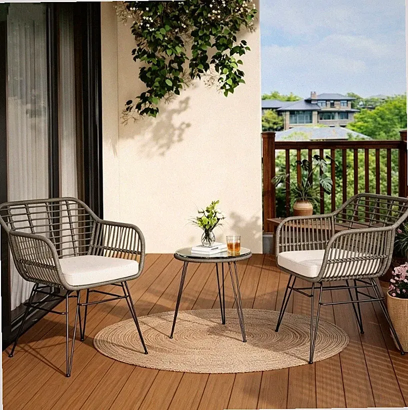 Gartenmöbel Gartentisch Stühlen Sitzgruppe Rattan Gartenset Essgruppe 2 Personen