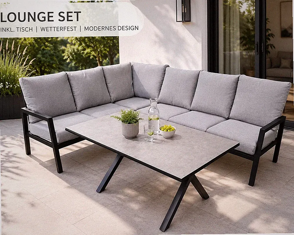 Gartenmöbel Lounge Set Aluminium pulverbeschichtet Sitzgruppe Outdoor Anthrazit