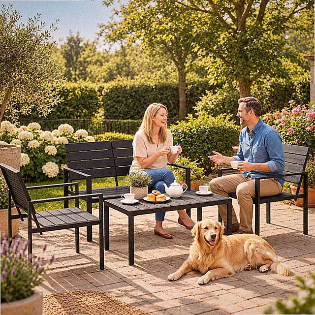 Gartenmöbel Set 4 Personen Gartenlounge Sitzgruppe Sofa 2 Sessel Tisch Schwarz