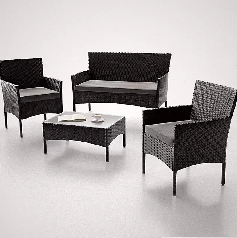 Gartenmöbel Set 4 Personen – Polyrattan Sitzgruppe mit Tisch & Kissen
