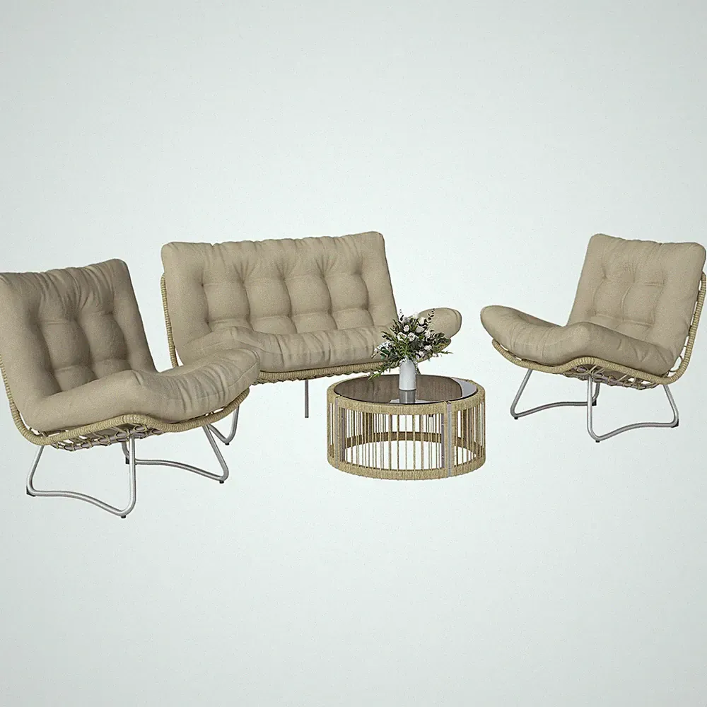 Gartenmöbel Set 4-teilig Polyrattan Lounge-Set mit Zweisitzer 2 Sessel Glastisch