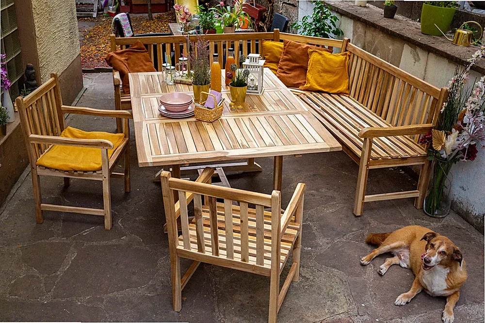 Gartenmöbel Set 4tlg mit Eckbank Teak Gartentisch ausziehbar 120-170 cm MADERA/C