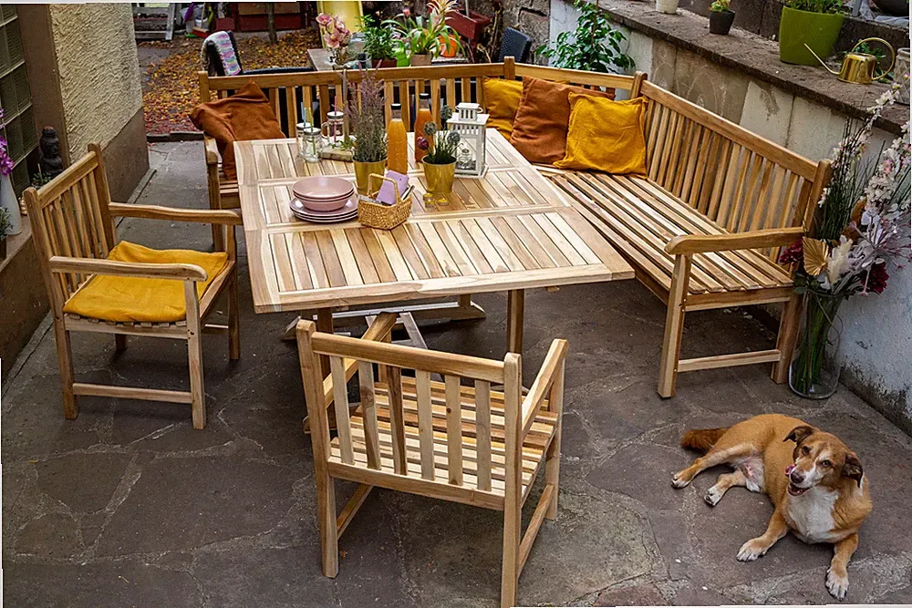 Gartenmöbel Set 4tlg mit Eckbank Teak Gartentisch ausziehbar 120-170 cm MADERA/C