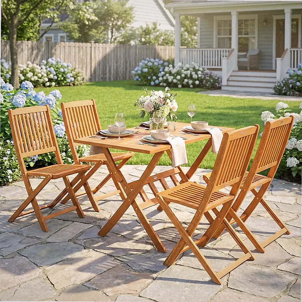 Gartenmöbel Set Akazienholz Sitzgruppe 5-tlg. Klappbar Tisch Refurbished