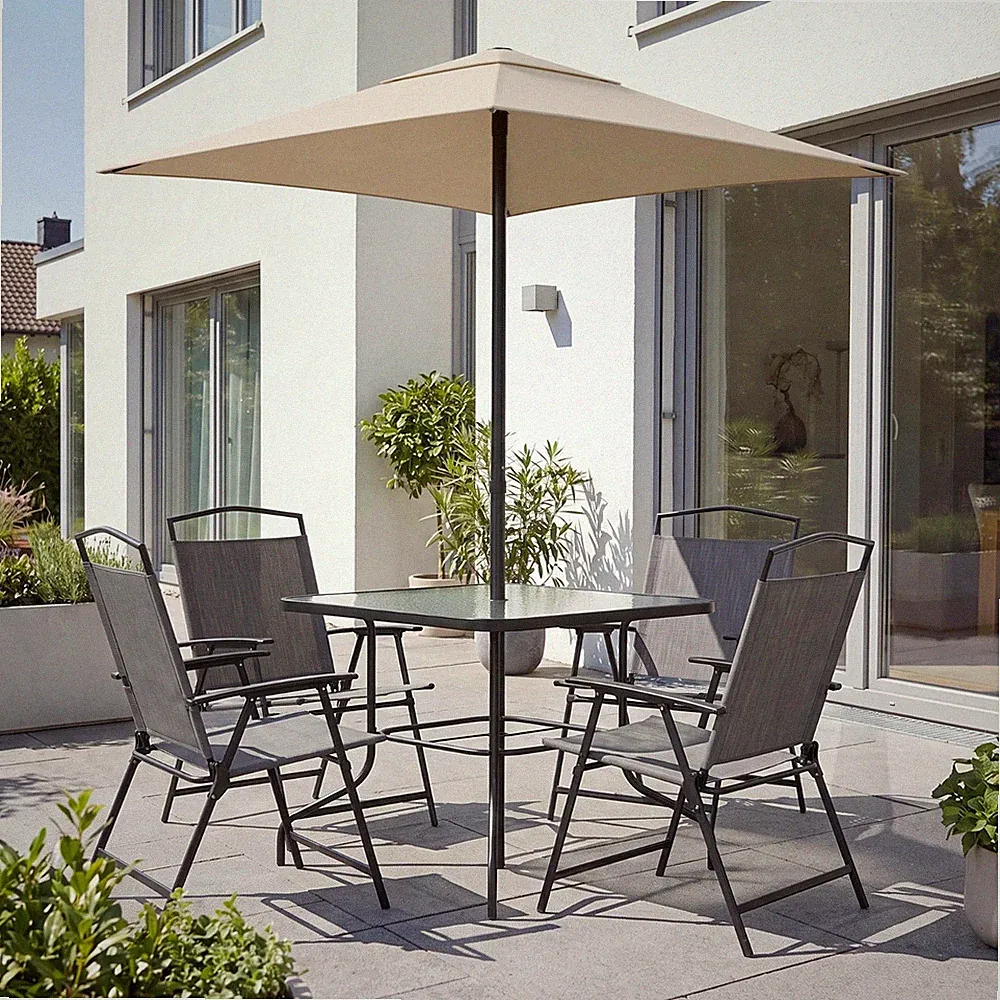 Gartenmöbel Set ALTOLA Essgruppe Tisch Klappstühle wetterfest Schirm di volio