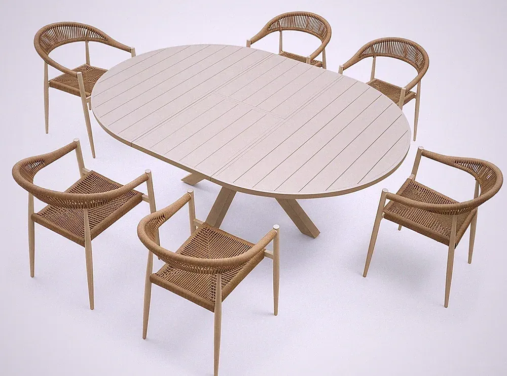 Gartenmöbel-Set – ausziehbarer Aluminiumtisch 145–200 cm + 6 Stühle