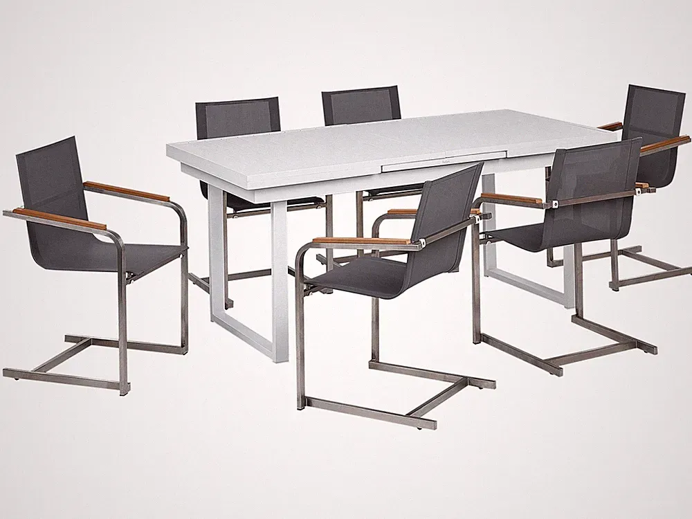 Gartenmöbel-Set für 6 Personen mit Ausziehbarer Esstisch aus Aluminium, Edelstah