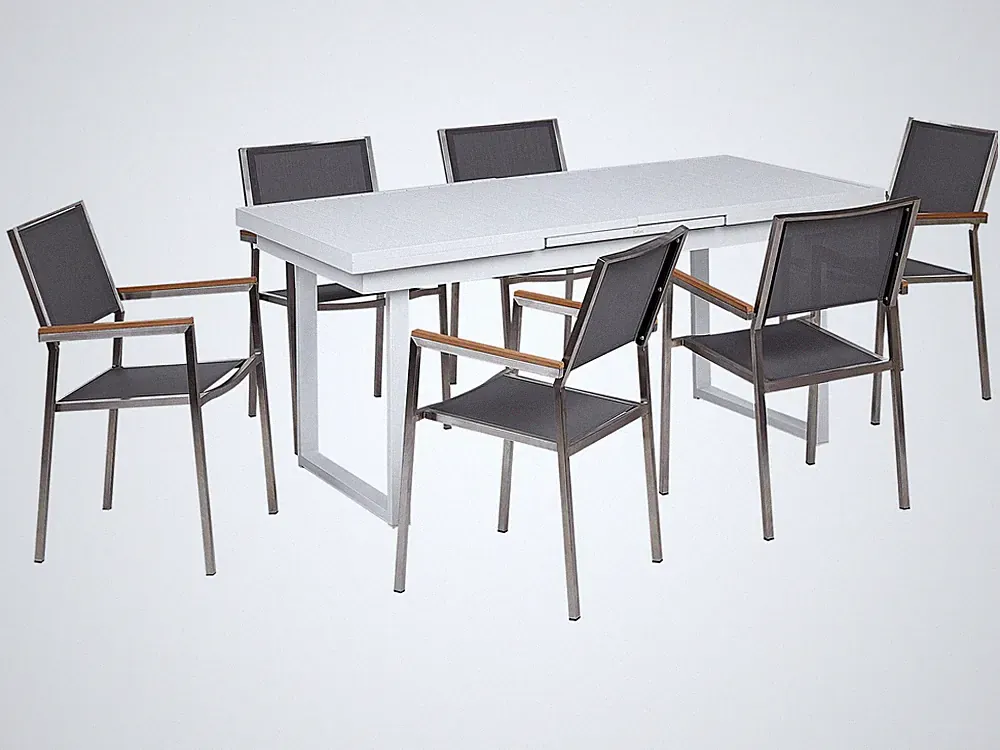 Gartenmöbel-Set für 6 Personen mit mit Ausziehbarer Esstisch aus Aluminium, Edel