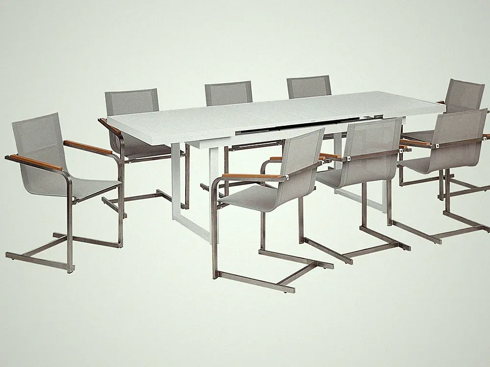 Gartenmöbel-Set für 8 Personen mit Ausziehbarer Esstisch aus Aluminium, Edelstah