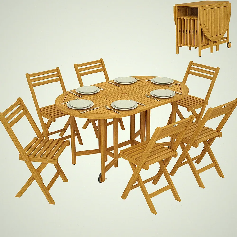 Gartenmöbel Set für Terrasse Akazienholz Naturholz klappbar 7-teilig