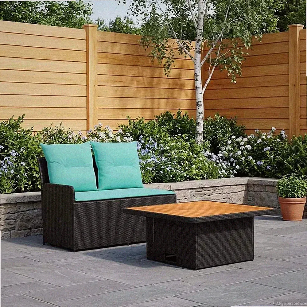 Gartenmöbel-Set Garten Armlehnen Sofa mit Liftup-Tisch PE-Rattan Zweisitzer-Sofa