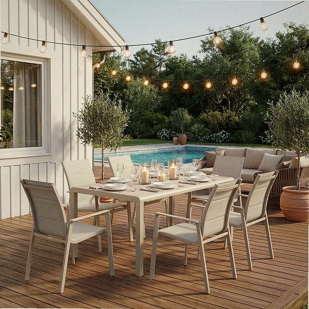 Gartenmöbel Set Gartentisch 160 x 90 cm mit 6 Stühlen Aluminiumgestell Beige