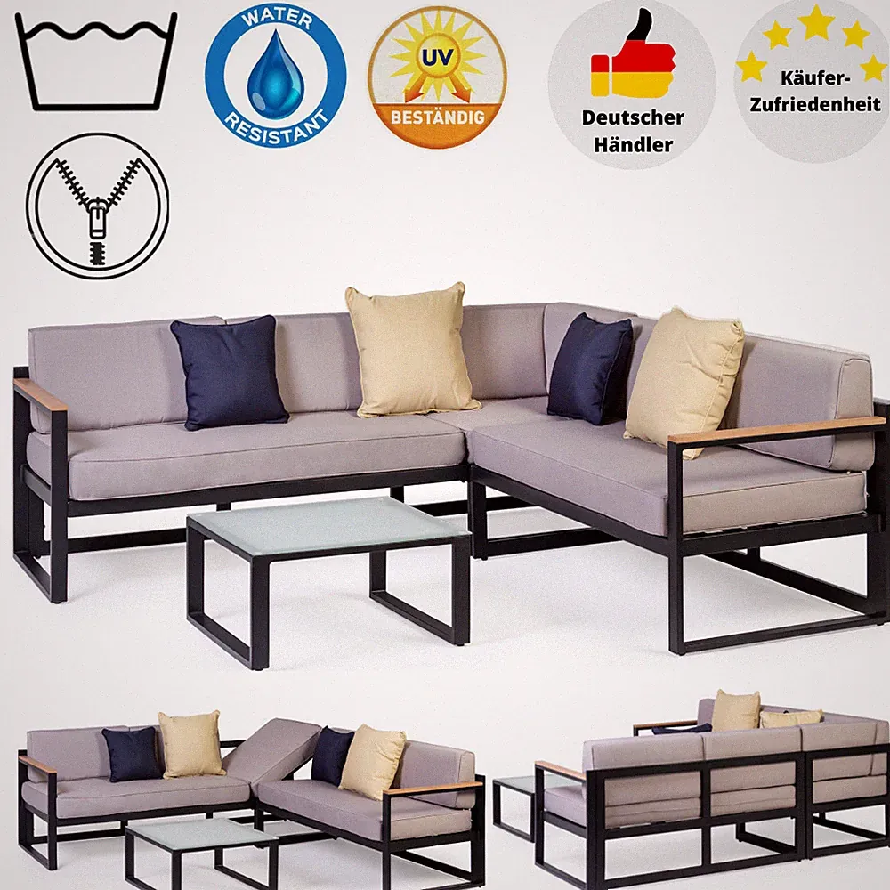 Gartenmöbel Set Lounge Alu Loungemöbel Sitzgruppen Aluminium Garten Outdoor Grau