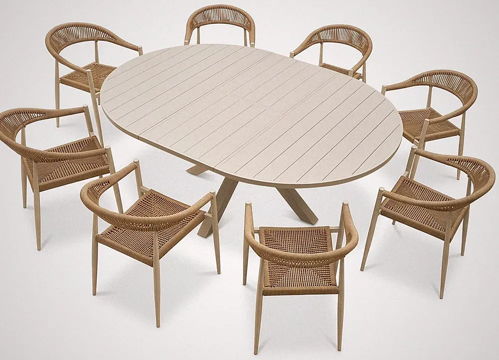 Gartenmöbel-Set mit 8 Stühlen und ausziehbarem Aluminiumtisch 145–200 cm – Beige