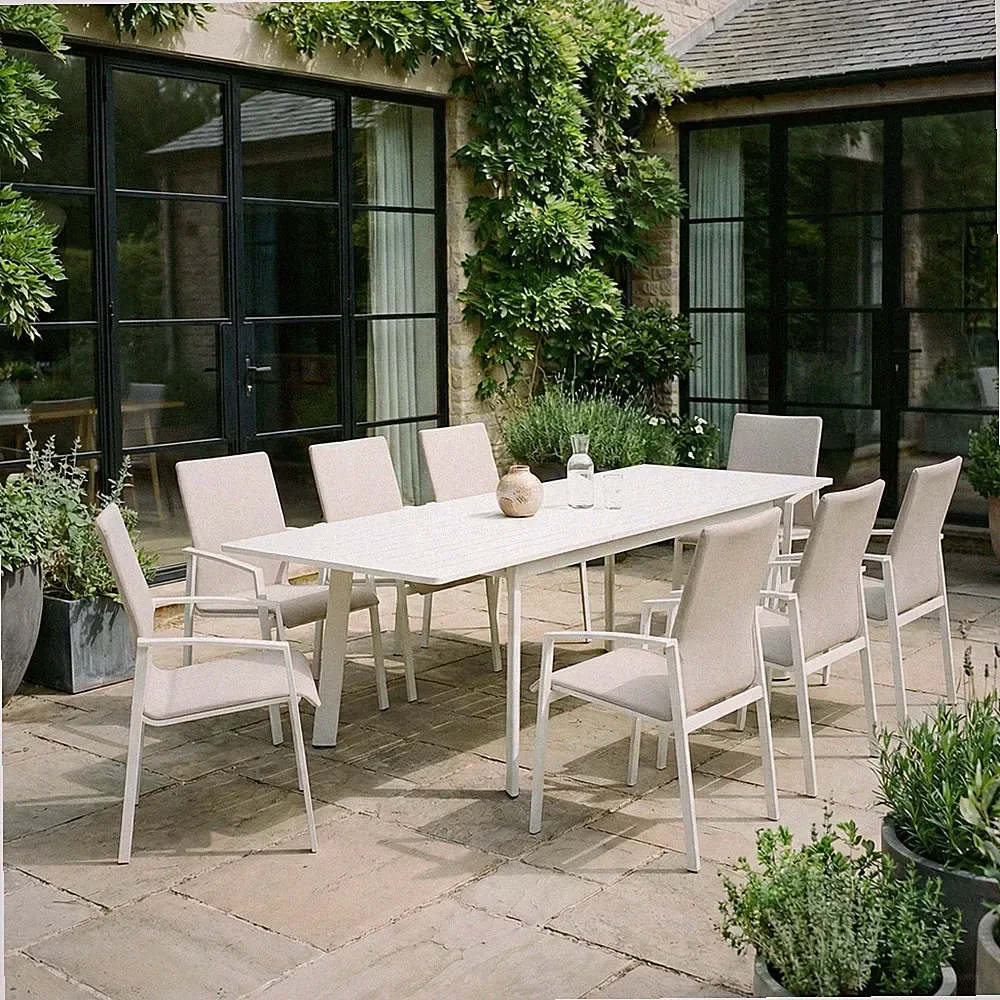 Gartenmöbel Set mit Gartentisch & 8 Stühlen Outdoor Möbel weiß/beige