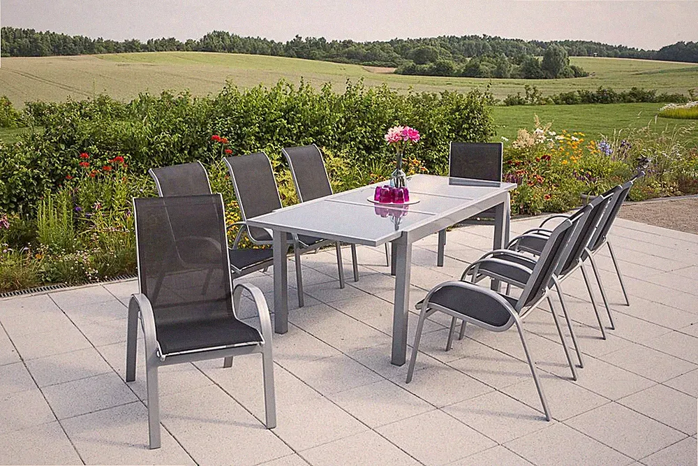 Gartenmöbel Set Sitzgruppe Ausziehtisch Tisch ausziehbar 8 Stapelsessel Sessel