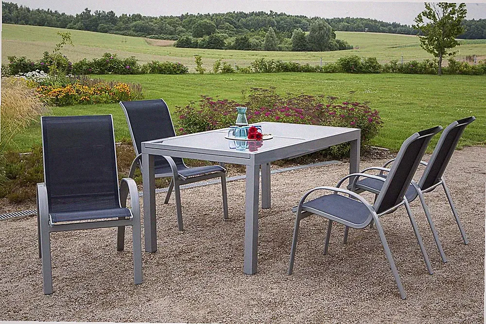 Gartenmöbel Set Sitzgruppe Gartenstuhl stapelbar 4 Stapelstühle Tisch ausziehbar