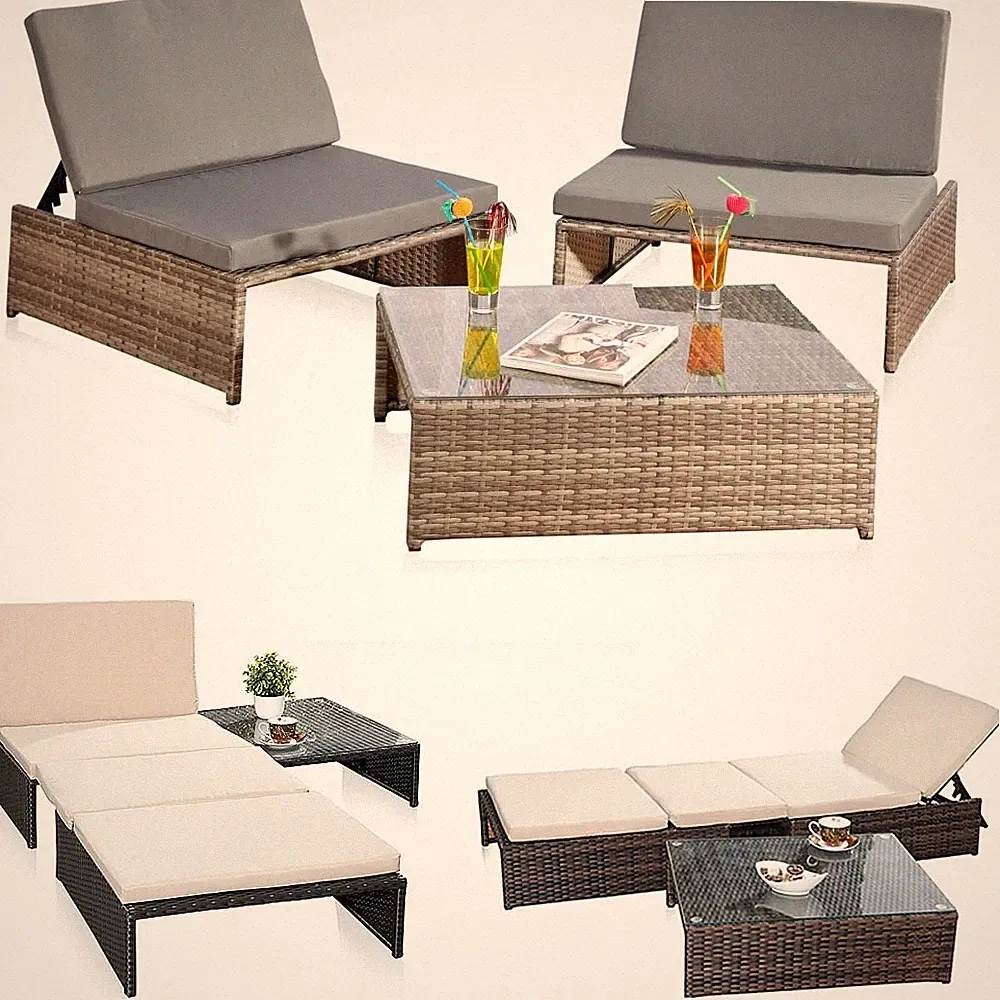 Gartenmöbel SitzgarniturLounge Garten-Set Balkon 2 Sessel Tisch Polyrattan Set