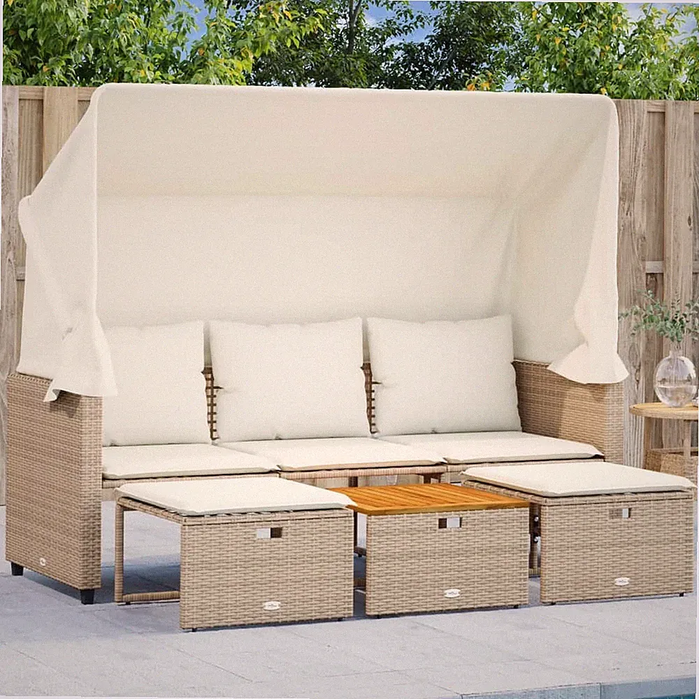 Gartenmöbel Sofa 3-Sitzer mit Dach Hockern Sitzgruppe Lounge Poly Rattan vidaXL