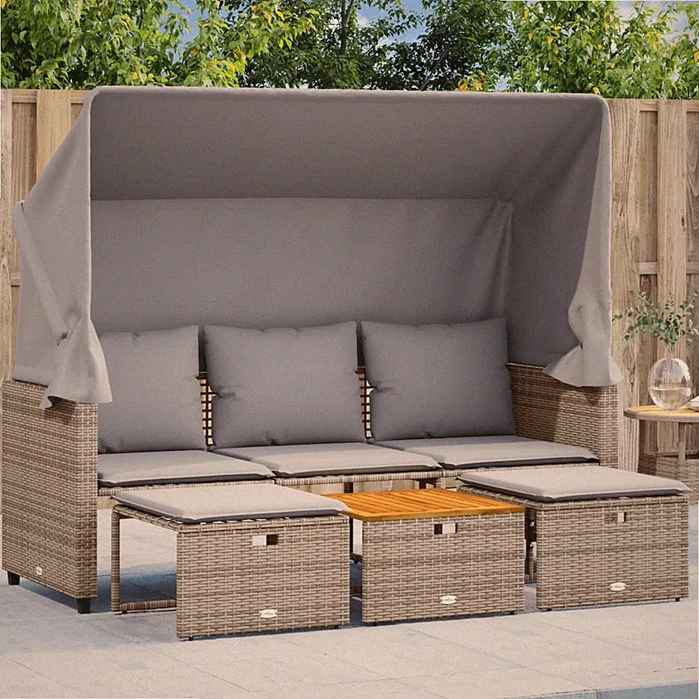 Gartenmöbel Sofa 3-Sitzer mit Dach Hockern Sitzgruppe Lounge Poly Rattan vidaXL