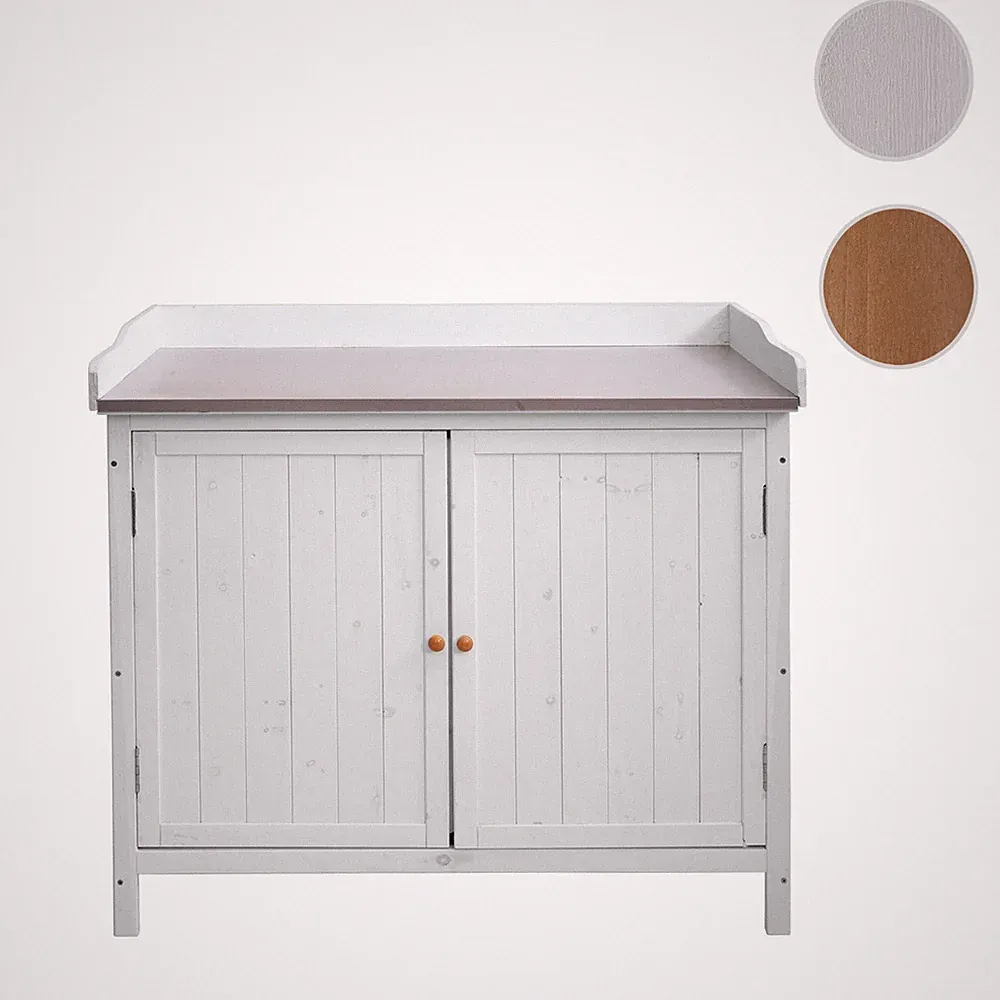 Gartenschrank mit Arbeitsplatte HWC-L69, Pflanztisch, Holz 86x104x52cm, weiß
