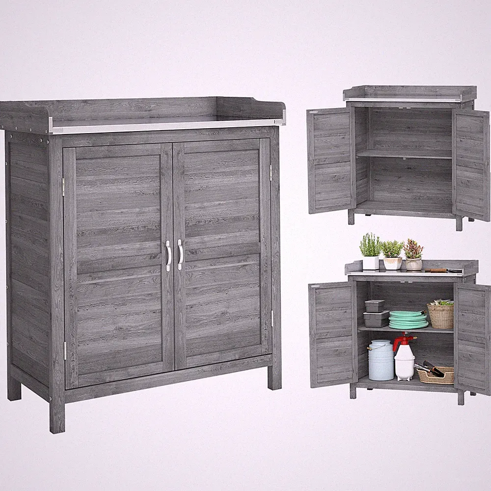 Gartenschrank mit Pflanztisch, Holz Geräteschuppen mit verzinkter Arbeitsplatte