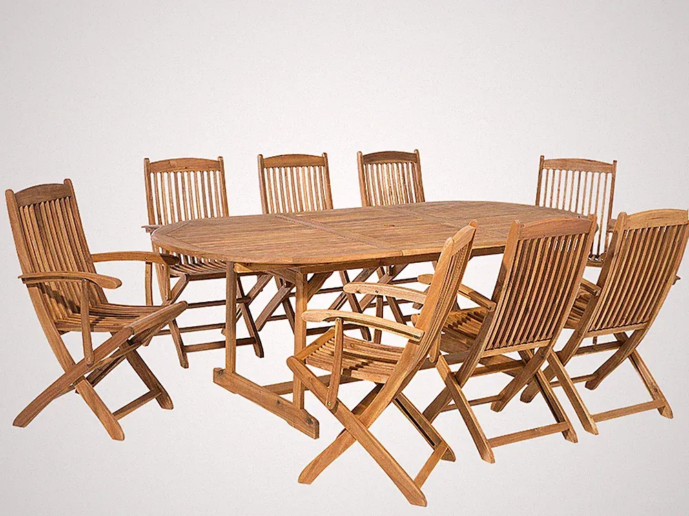 Gartenset Akazienholz hellbraun 8 Stühle mit Armlehnen Ausziehtisch oval Maui