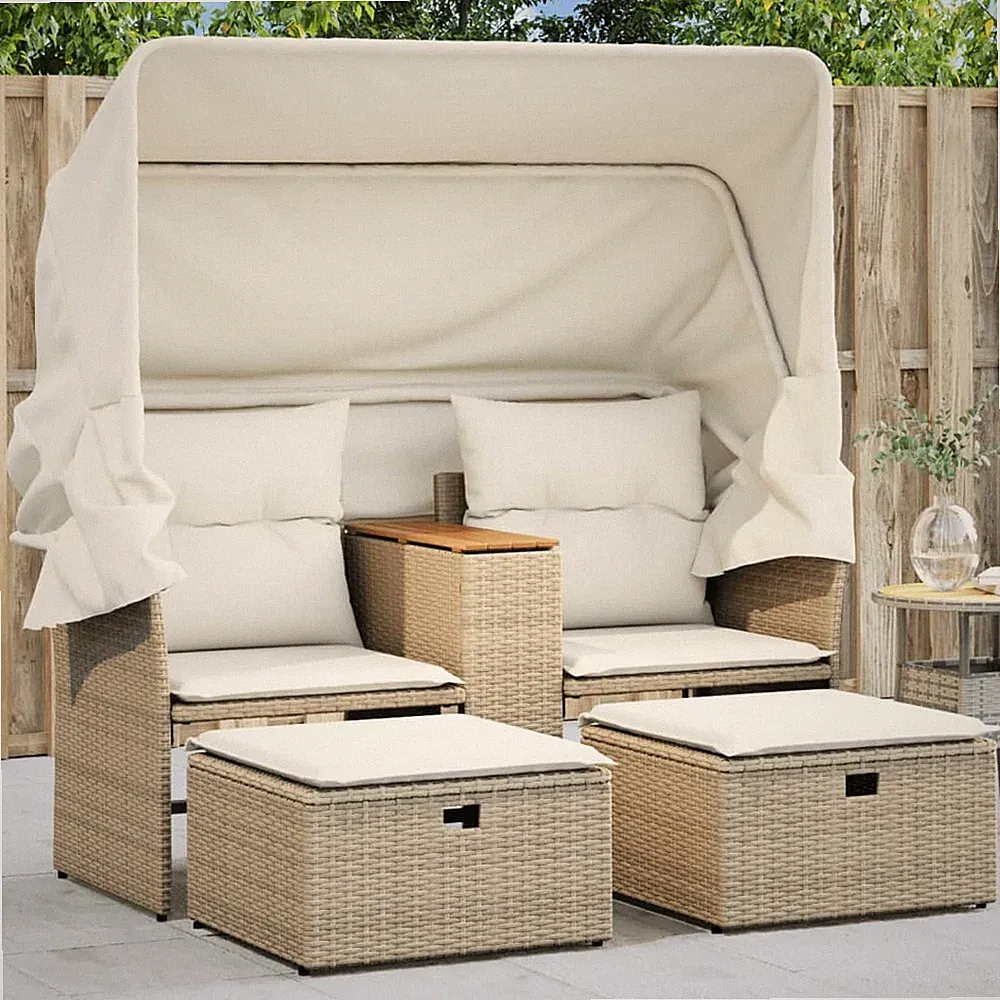 Gartensofa 2-Sitzer mit Hockern Outdoor Sofa Gartenmöbel Poly Rattan vidaXL
