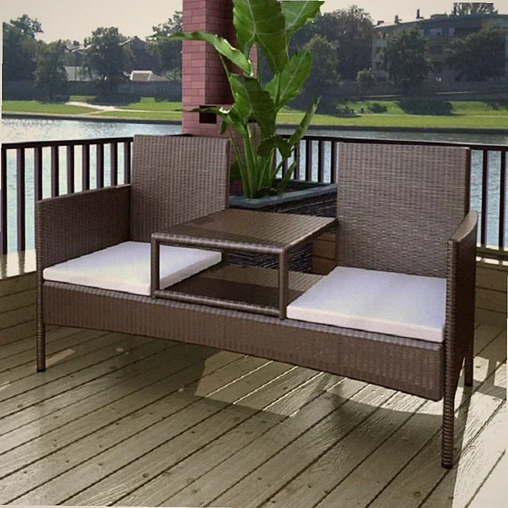 Gartensofa mit Teetisch 2-Sitzer Gartenbank Gartenmöbel Sitzbank Poly Rattan