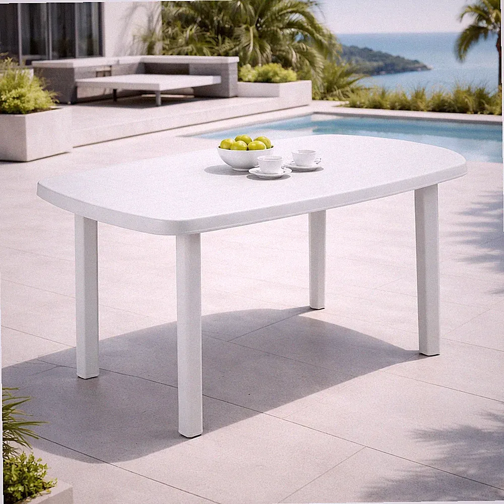 Gartentisch 140x90cm Kunststoff Weiß Outdoortisch Balkon Terrassentisch Garten