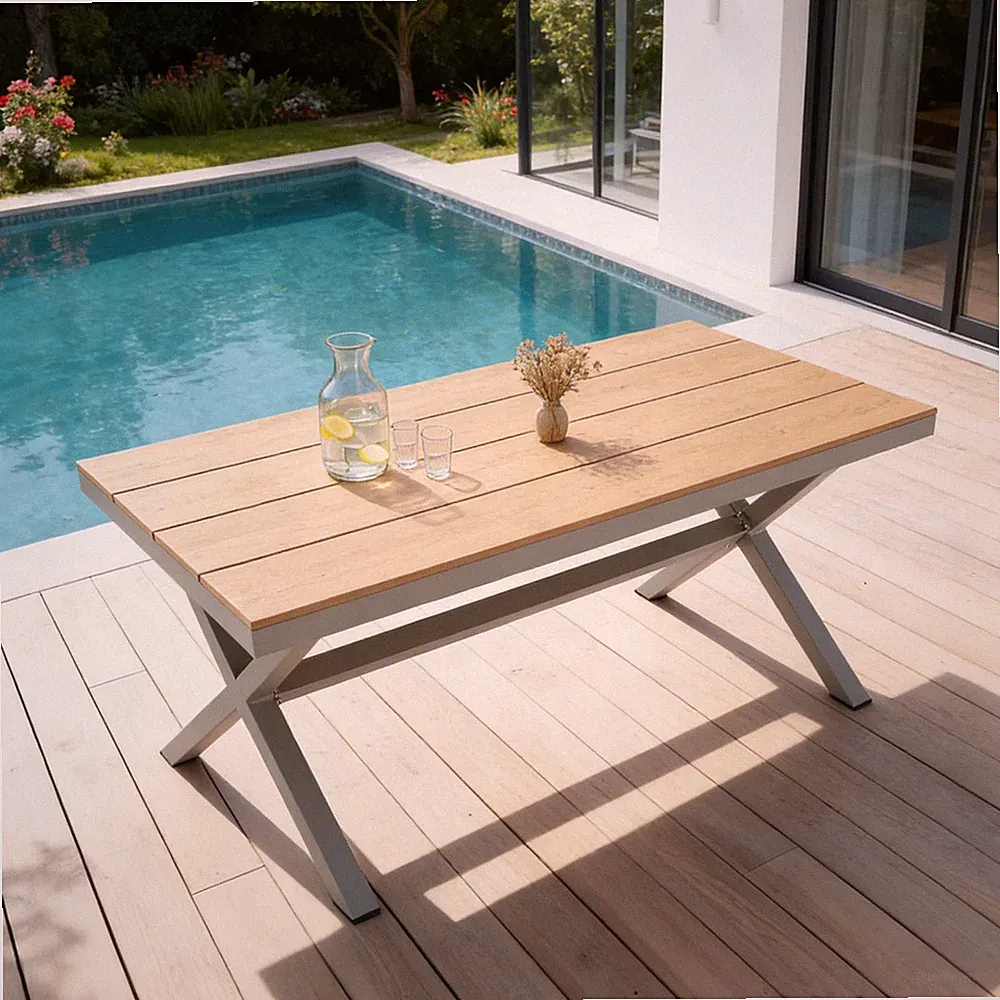 Gartentisch 150 x 90cm Terrassentisch Balkontisch Möbel champagner natur