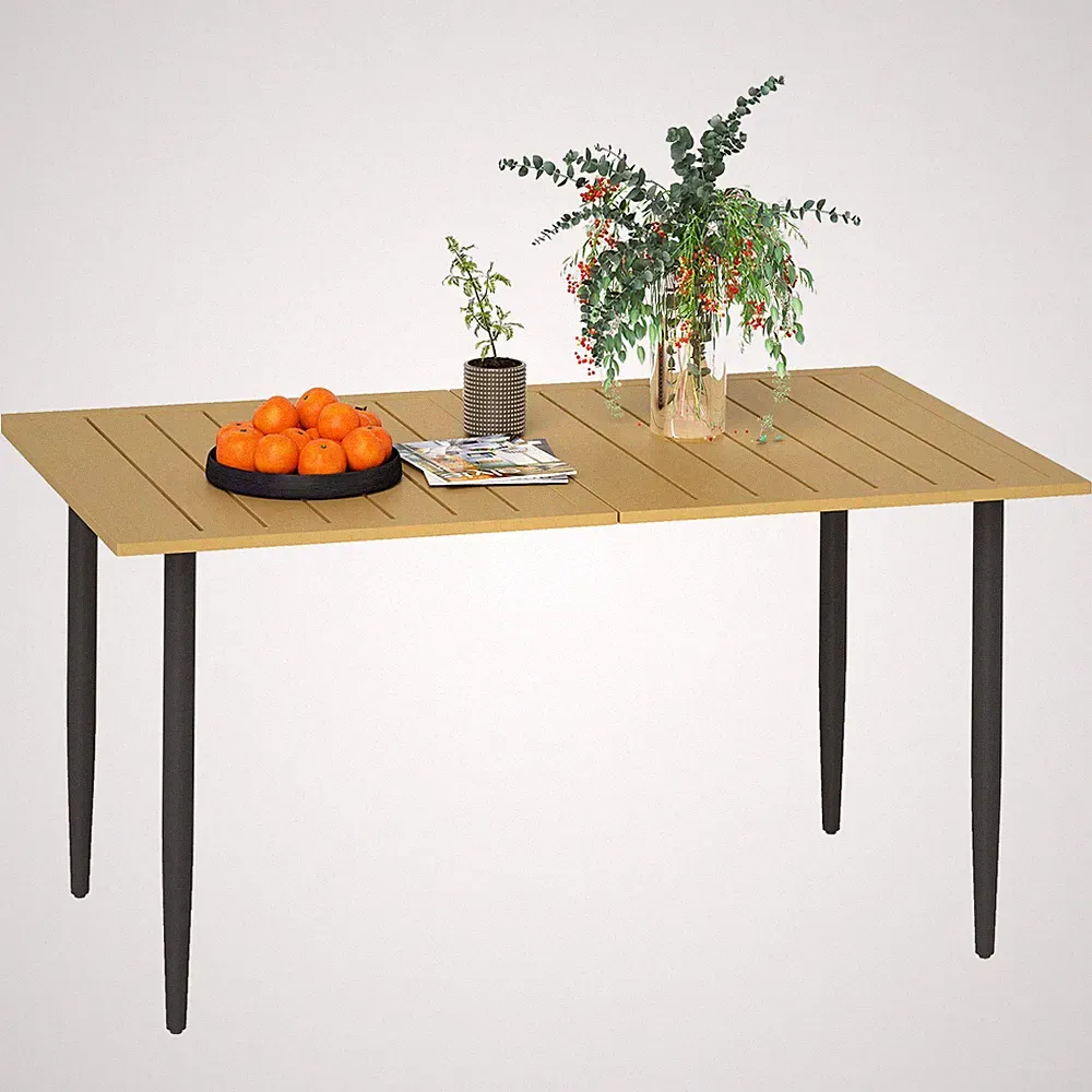 Gartentisch 150x90cm, Balkontisch aus Stahl, Balkontisch mit Schirmloch Braun