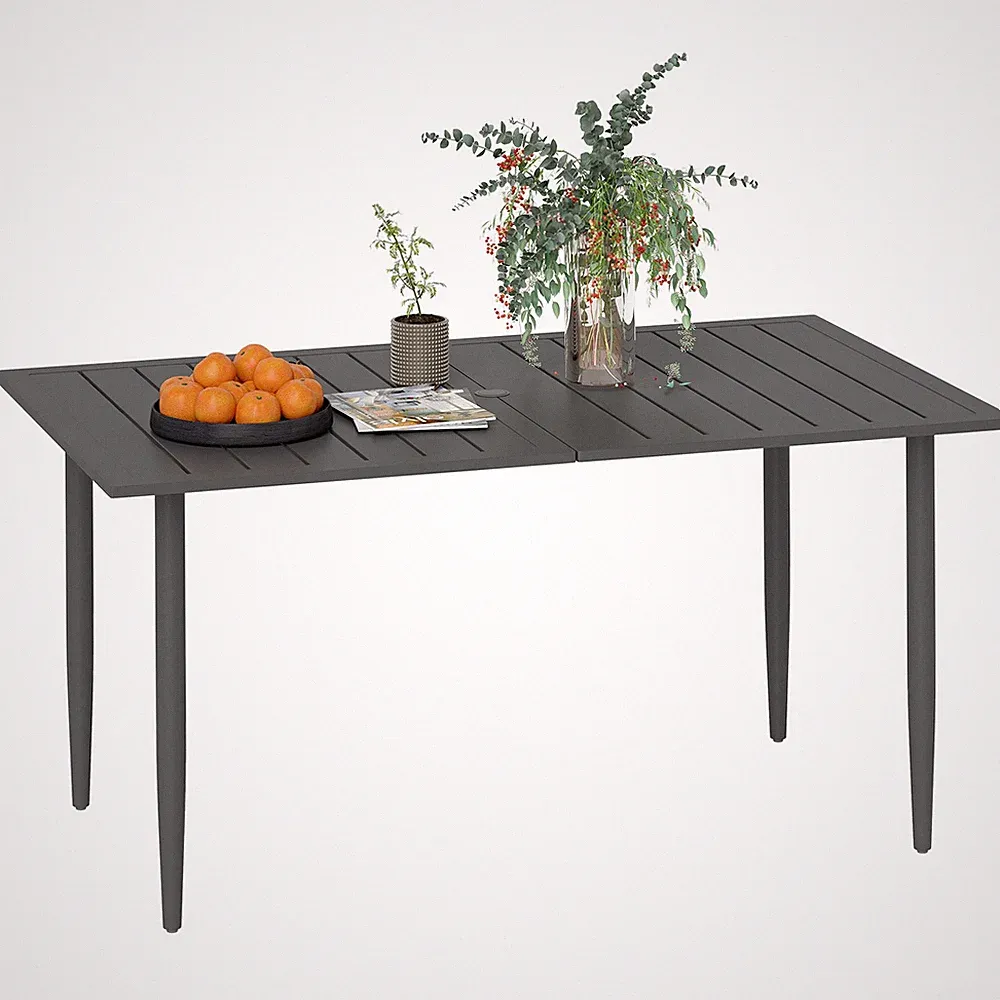Gartentisch 150x90cm, Balkontisch aus Stahl, Balkontisch mit Schirmloch Schwarz